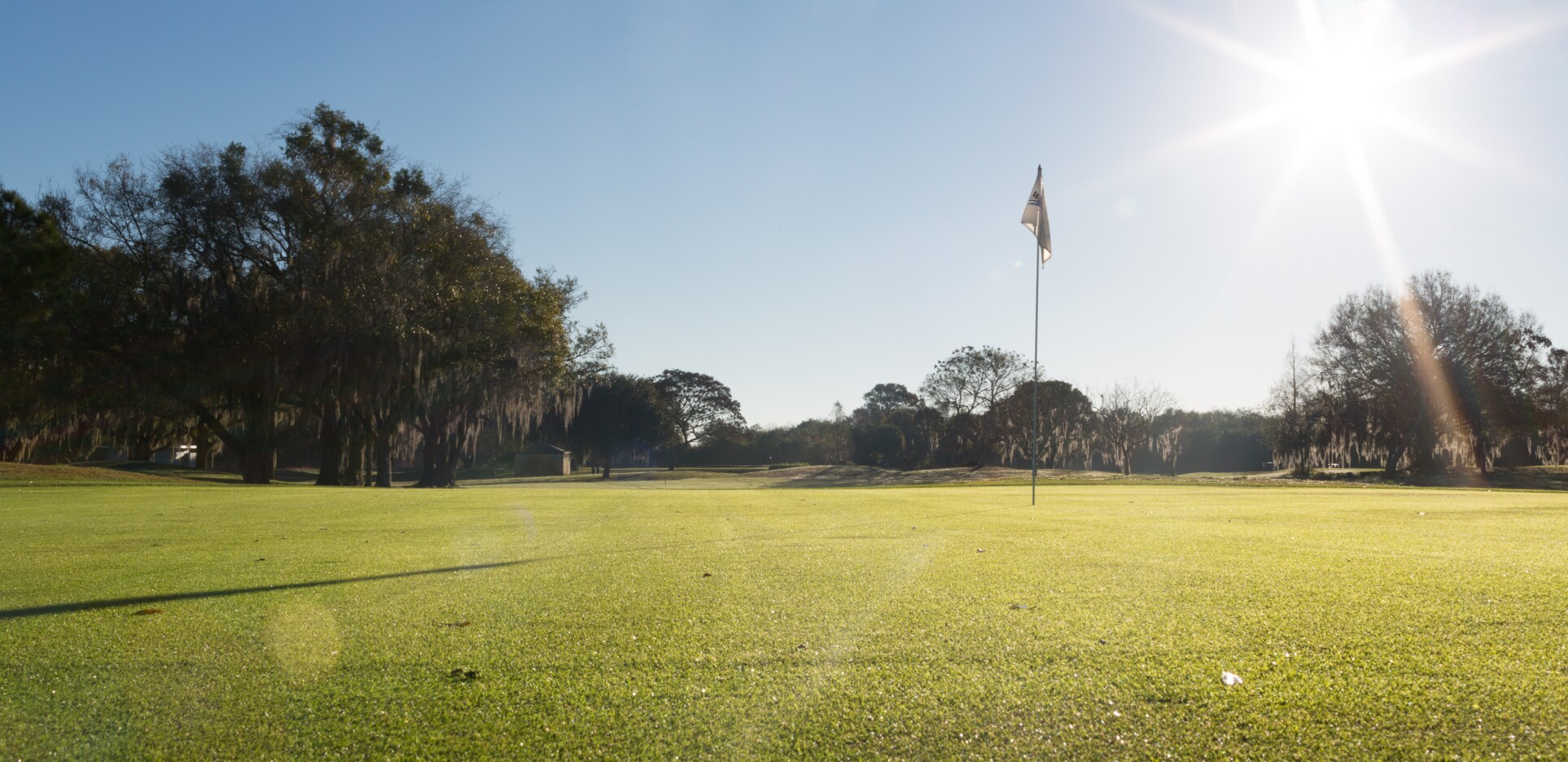 Golf course green with flag over hole
